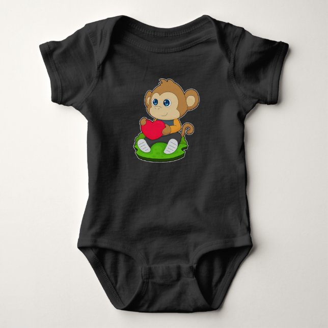 Monkey Heart Balloon Baby Bodysuit (Front)