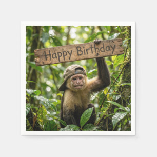 Monkey Holding a Happy Birthday Sign Napkin