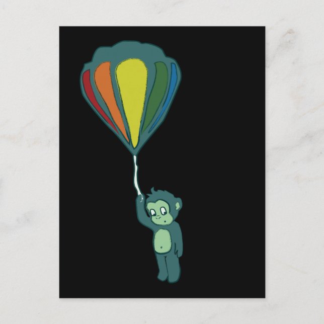 monkey hot air balloon ink postcard (Front)