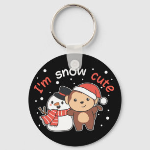 Monkey I Love You Snow Much Snowman Pun Keychain