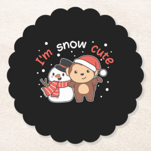 Monkey I Love You Snow Much Snowman Pun Paper Coaster