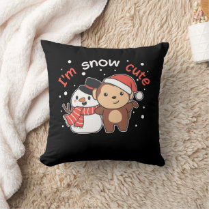 Monkey I Love You Snow Much Snowman Pun Throw Pillow