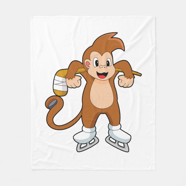 Monkey Ice hockey Ice hockey stick Fleece Blanket (Front)