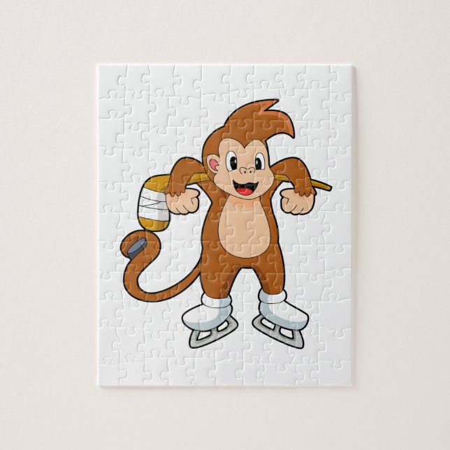 Monkey Ice hockey Ice hockey stick Jigsaw Puzzle (Vertical)