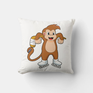 Monkey Ice hockey Ice hockey stick Throw Pillow