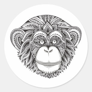 Monkey Illustartion Doodle Classic Round Sticker
