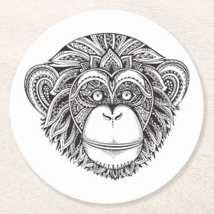 Monkey Illustartion Doodle Round Paper Coaster