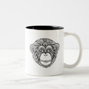 Monkey Illustartion Doodle Two-Tone Coffee Mug