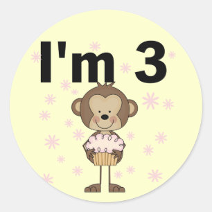 Monkey I'm 3 Birthday Tshirts and Gifts Classic Round Sticker