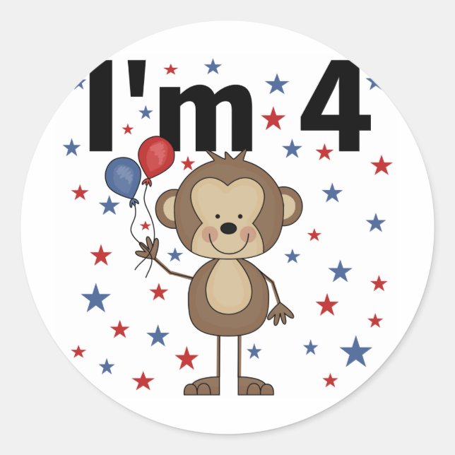 Monkey I'm 4 T-shirts and gifts Classic Round Sticker (Front)