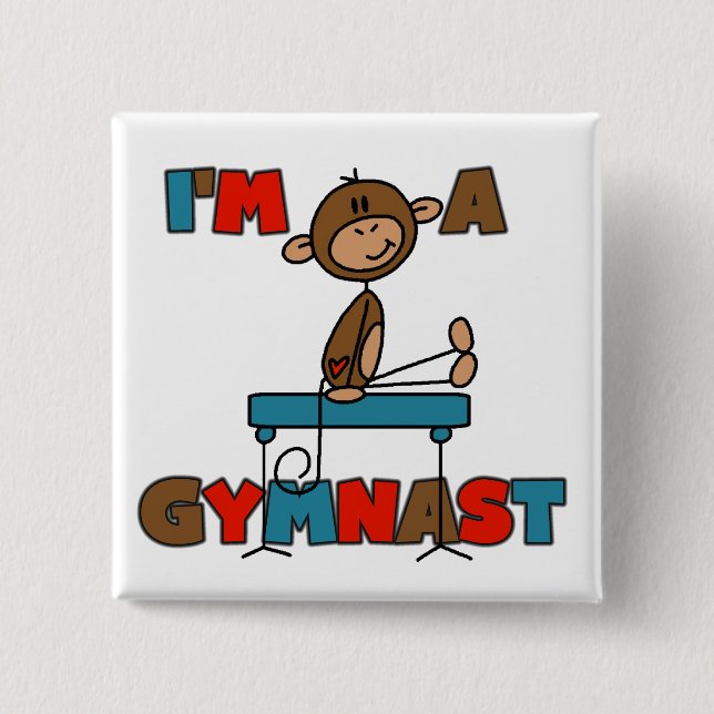 Monkey I'm a Gymnast 2 Inch Square Button (Front)