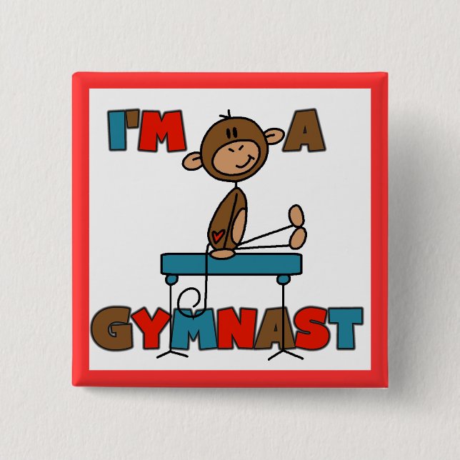 Monkey I'm a Gymnast 2 Inch Square Button (Front)