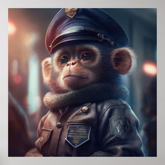 Monkey in a Cop Uniform #2 Art Poster