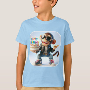 Monkey in a Leather Jacket, Happy Birthday, by Na T-Shirt