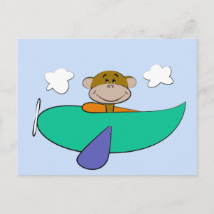 Monkey in Colourful Airplane Birthday Postcard