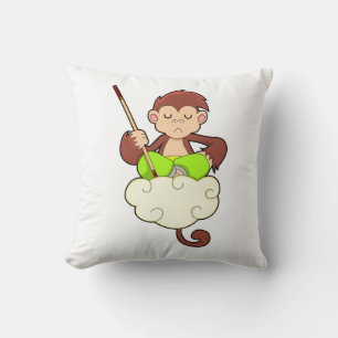 Monkey in Cross legged on Clouds Throw Pillow