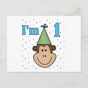 Monkey in Party Hat 1st Birthday Tshirts Invitation Postcard