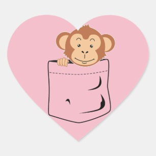 Monkey in pocket heart sticker