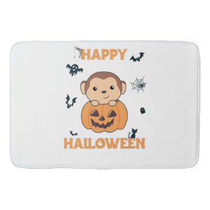 Monkey In Pumpkin Cute Monkeys Happy Halloween Bath Mat
