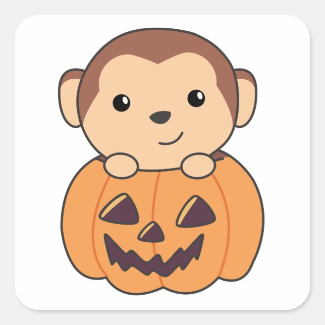 Monkey In Pumpkin Orange Koalas Halloween Monkeys Square Sticker (Front)