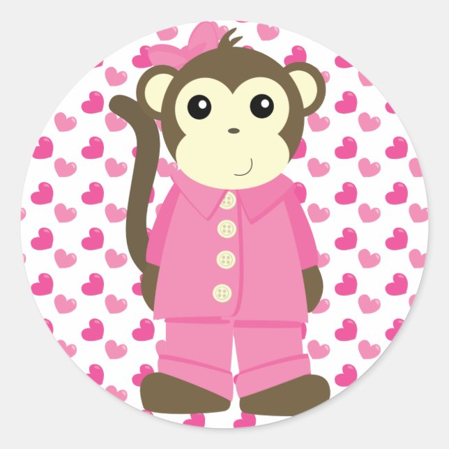 Monkey in Pyjamas Classic Round Sticker (Front)