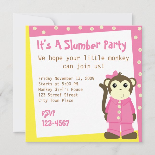Monkey in Pyjamas Invitation (Front)