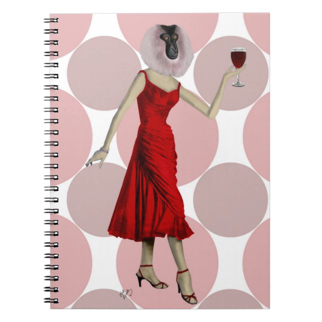 Monkey in Red Dress with wine Notebook (Front)