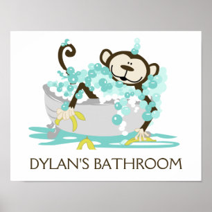 Monkey in Tub Bathroom Art Print - Personalized
