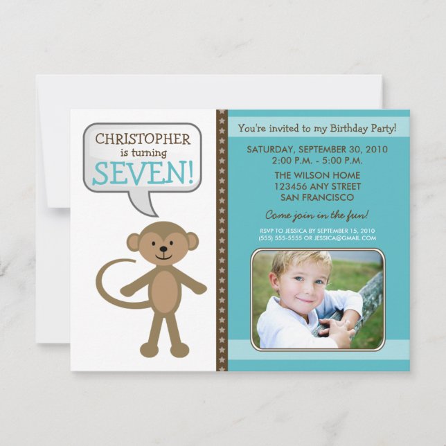 Monkey-ing Around Birthday Party Invitation (bleu) (Devant)