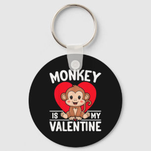 Monkey Is My Valentine Heart Cute Monkey Keychain