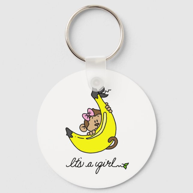 Monkey It's a Girl T-shirts and Gifts Keychain (Front)