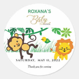 Monkey Jungle animals baby shower safari cute Classic Round Sticker