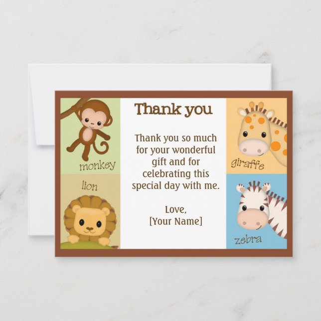 Monkey Jungle Baby Shower Thank You BOY MJS #150 Card (Front)
