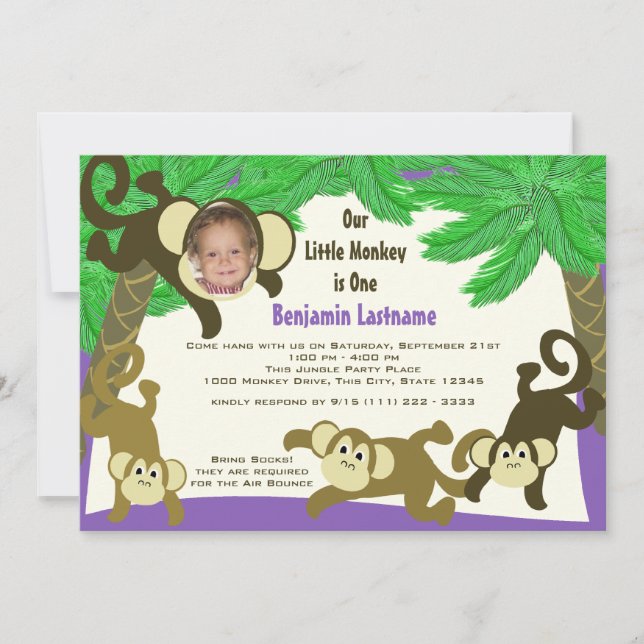 Monkey Jungle Birthday with Photo Invitation (Front)