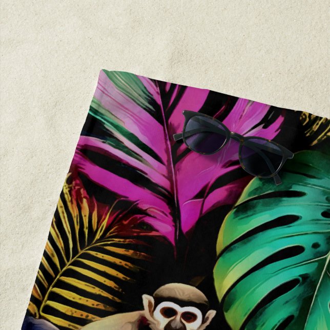 Monkey Jungle Dreams Seamless Surface Pattern Beach Towel (In Situ)