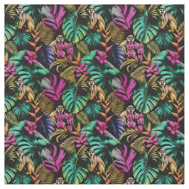 Monkey Jungle Dreams Seamless Surface Pattern Fabric (Close Up)