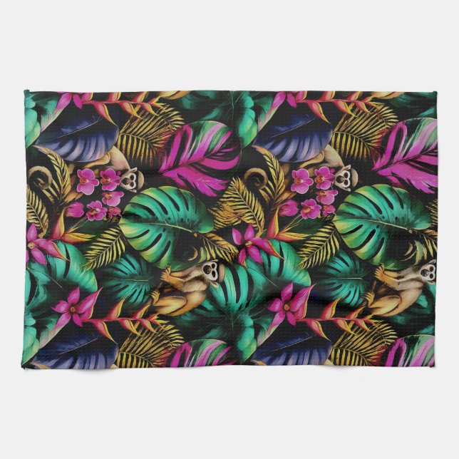 Monkey Jungle Dreams Seamless Surface Pattern Kitchen Towel (Horizontal)