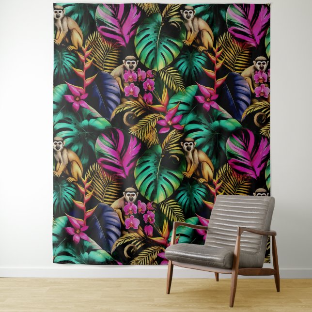 Monkey Jungle Dreams Seamless Surface Pattern Tapestry (In Situ)