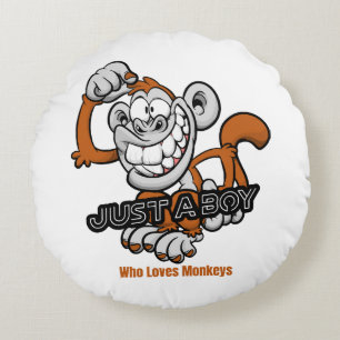 monkey just a boy round pillow