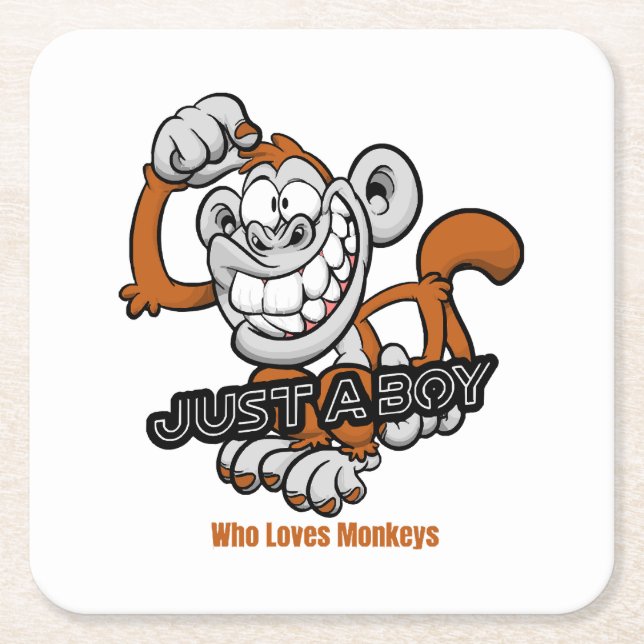 monkey  just a boy  square paper coaster (Front)