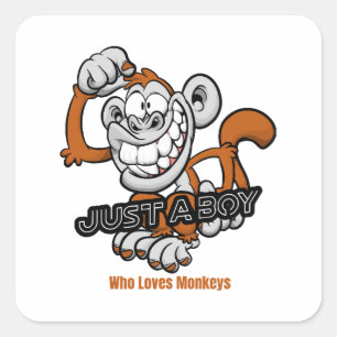 monkey just a boy square sticker