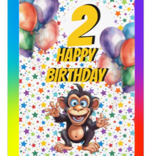 Monkey Kids Birthday Balloons Card