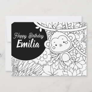 Monkey Kids Birthday Floral Colouring Holiday Card