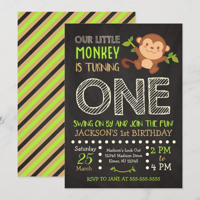 Monkey la ?ère invitation d'anniversaire pour un (Devant / Derrière)
