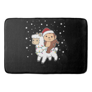 Monkey Lama Christmas Snow Winter Animals Bath Mat