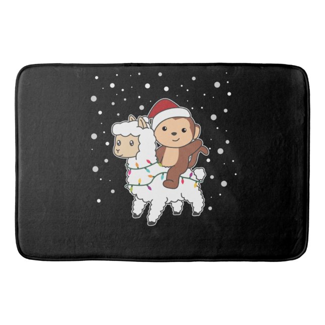 Monkey Lama Christmas Snow Winter Animals Bath Mat (Front)
