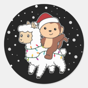 Monkey Lama Christmas Snow Winter Animals Classic  Round Sticker