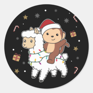 Monkey Lama Christmas Snow Winter Animals Classic  Round Sticker