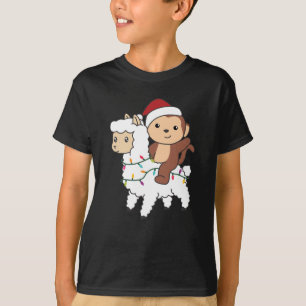 Monkey Lama Christmas Snow Winter Animals T-Shirt