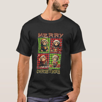 Monkey Leopard Buffalo Plaid Animals Lover Merry C T-Shirt